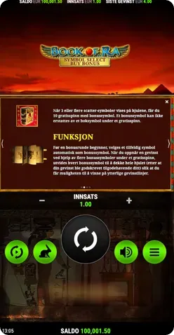 Starten av Book of Ra spillet