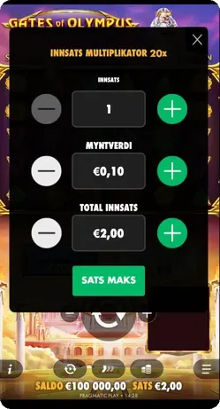 Innstillinger i Gates of Olympus